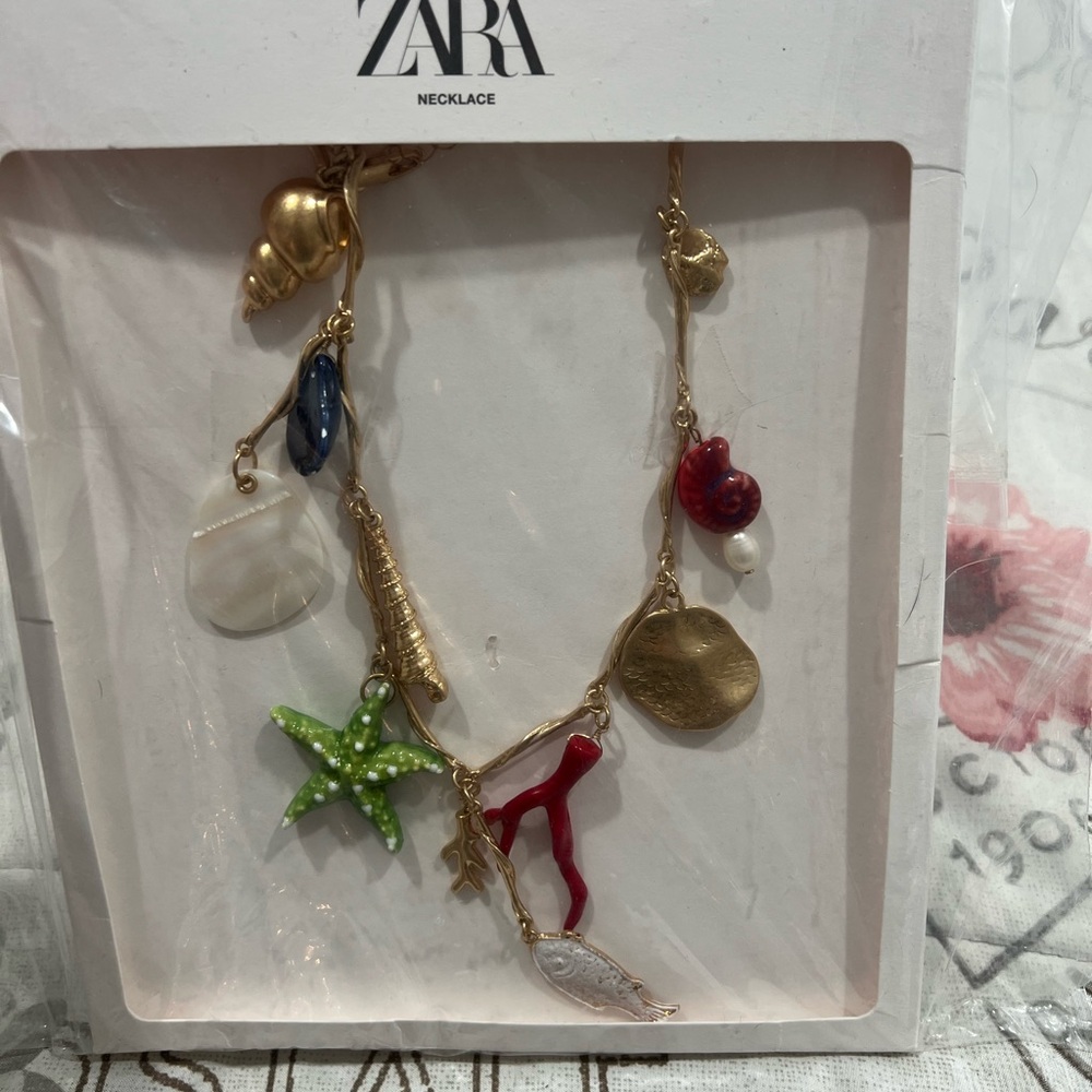 Zara Gold Charm Necklace with Multicolor Accents